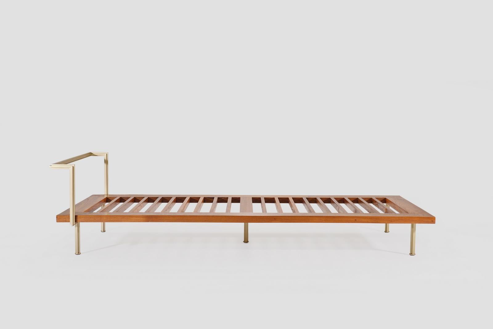 Bespoke Daybed Bleached Hardwood & Brass Frame, by P. Tendercool (Indoor) For Sale 2