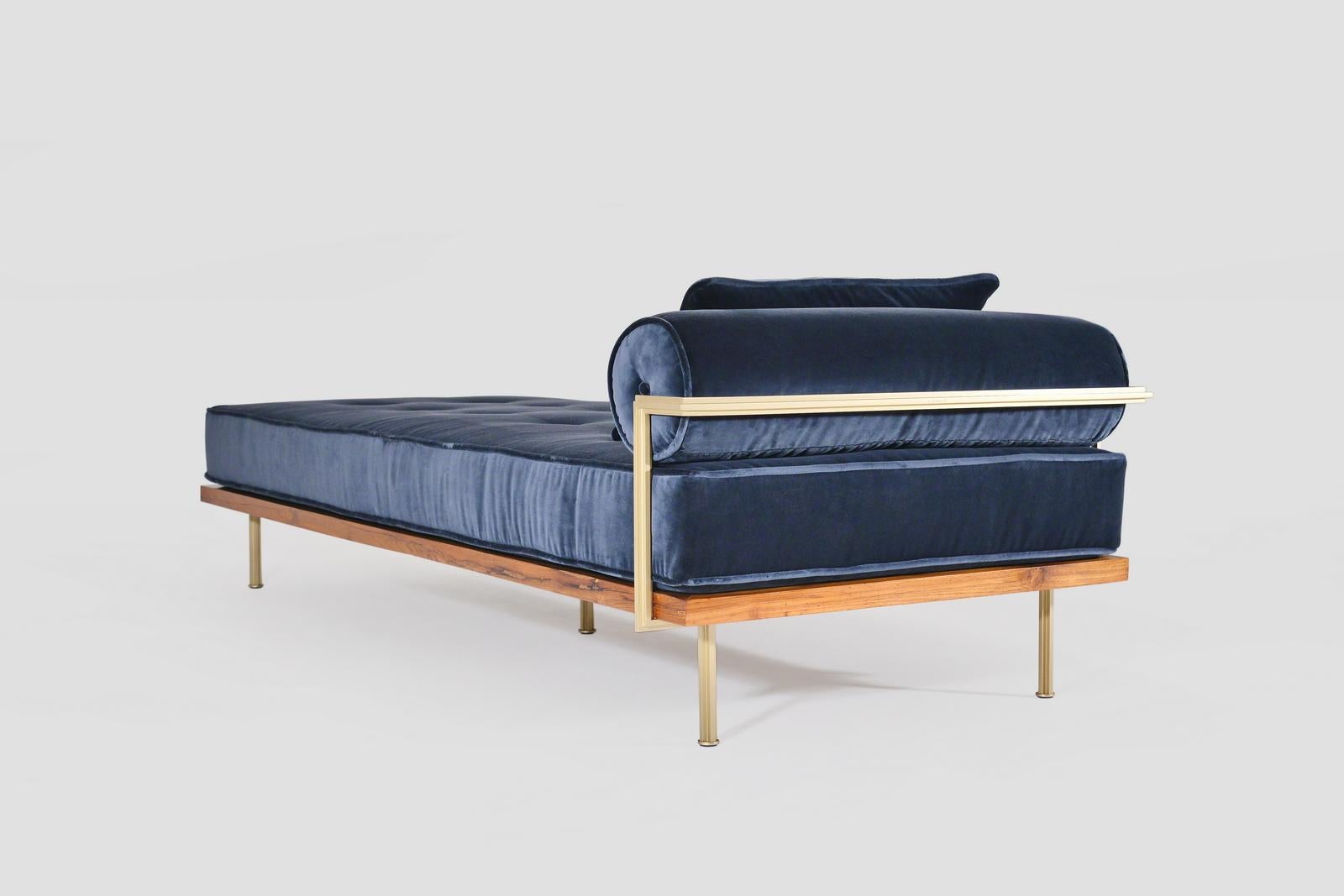Brushed Bespoke Daybed Bleached Hardwood & Brass Frame, by P. Tendercool (Indoor) For Sale