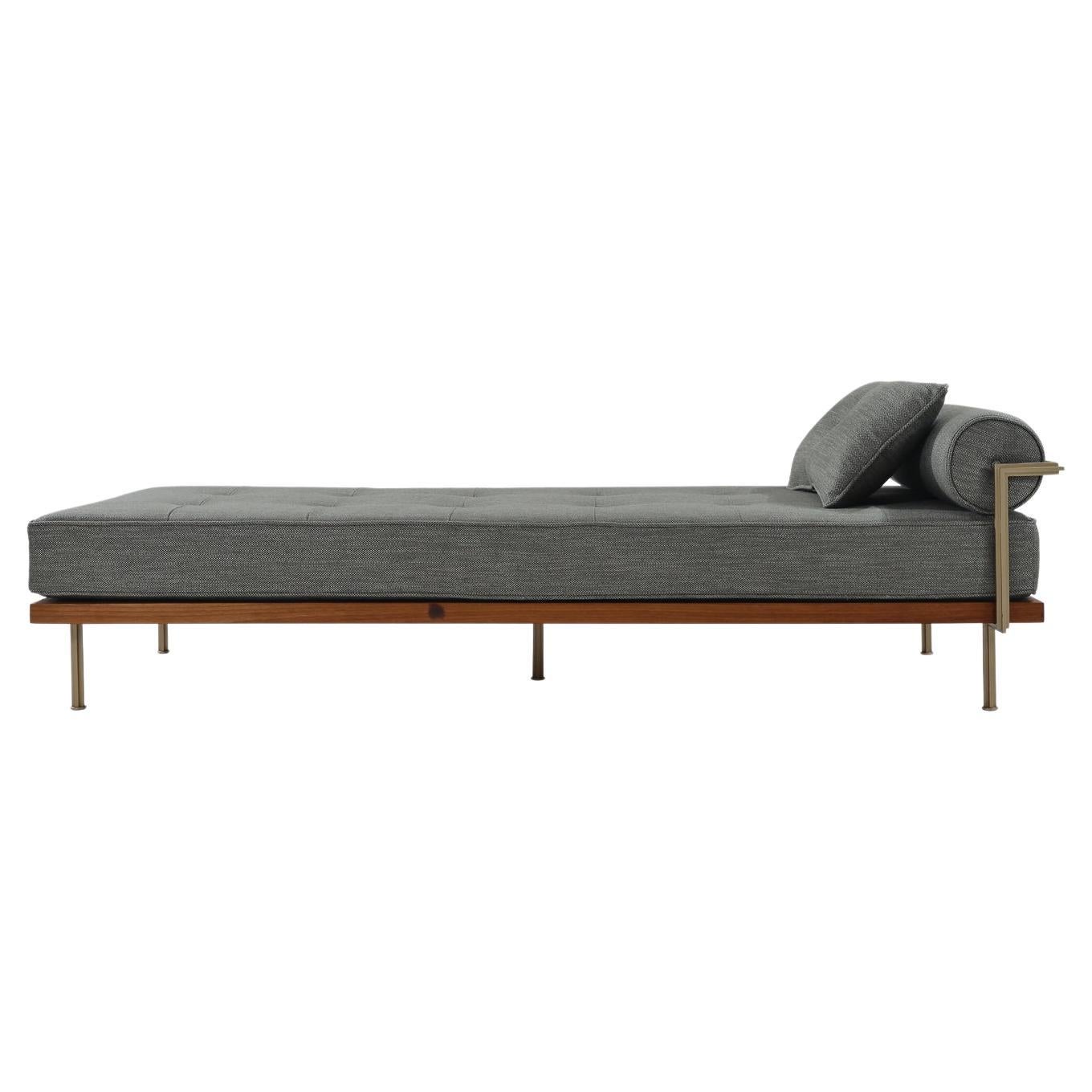 Bespoke Daybed Reclaimed Hardwood & Brass Frame by P. Tendercool (Indoor) For Sale