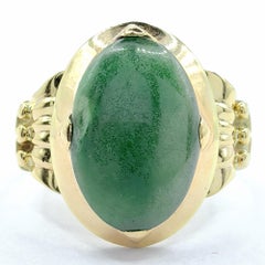 Bague originale sur mesure en jade vert foncé, monture sculpturale en or massif 14 carats/18 carats