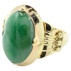 Bague originale sur mesure en jade vert foncé, monture sculpturale en or massif 14 carats/18 carats