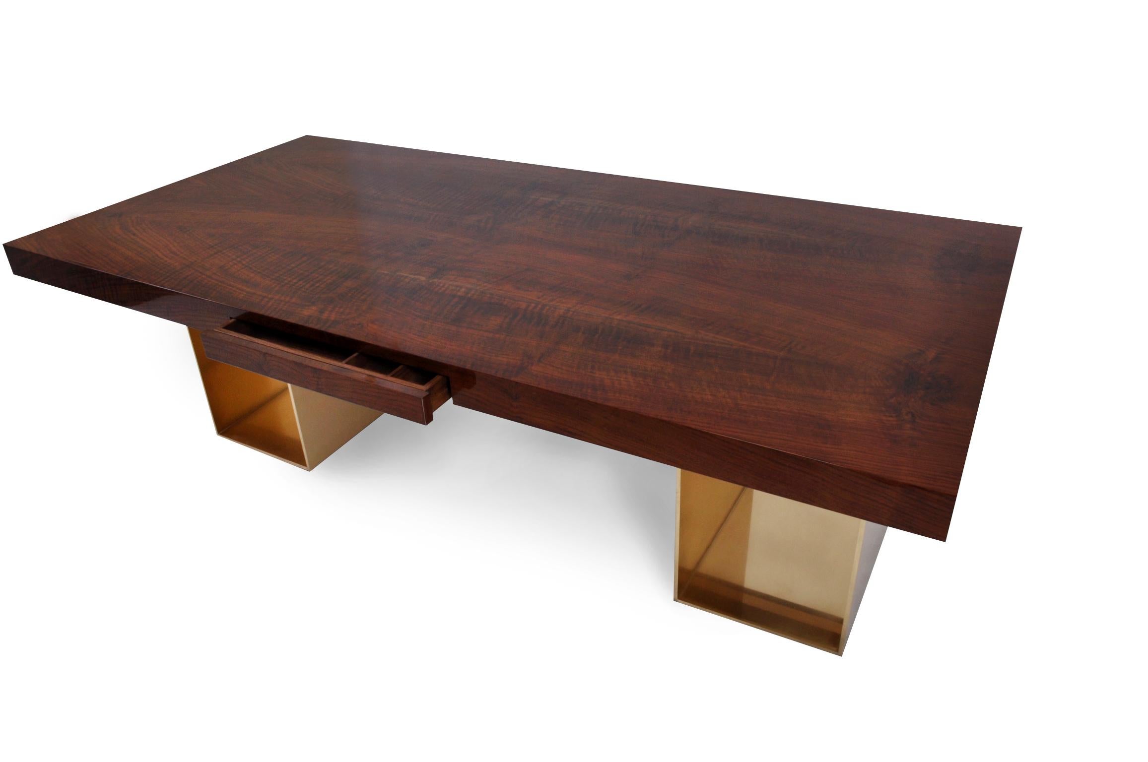 Contemporary Bespoke Desk in Claro Walnut and Bronze By Newell Design Studio For Sale