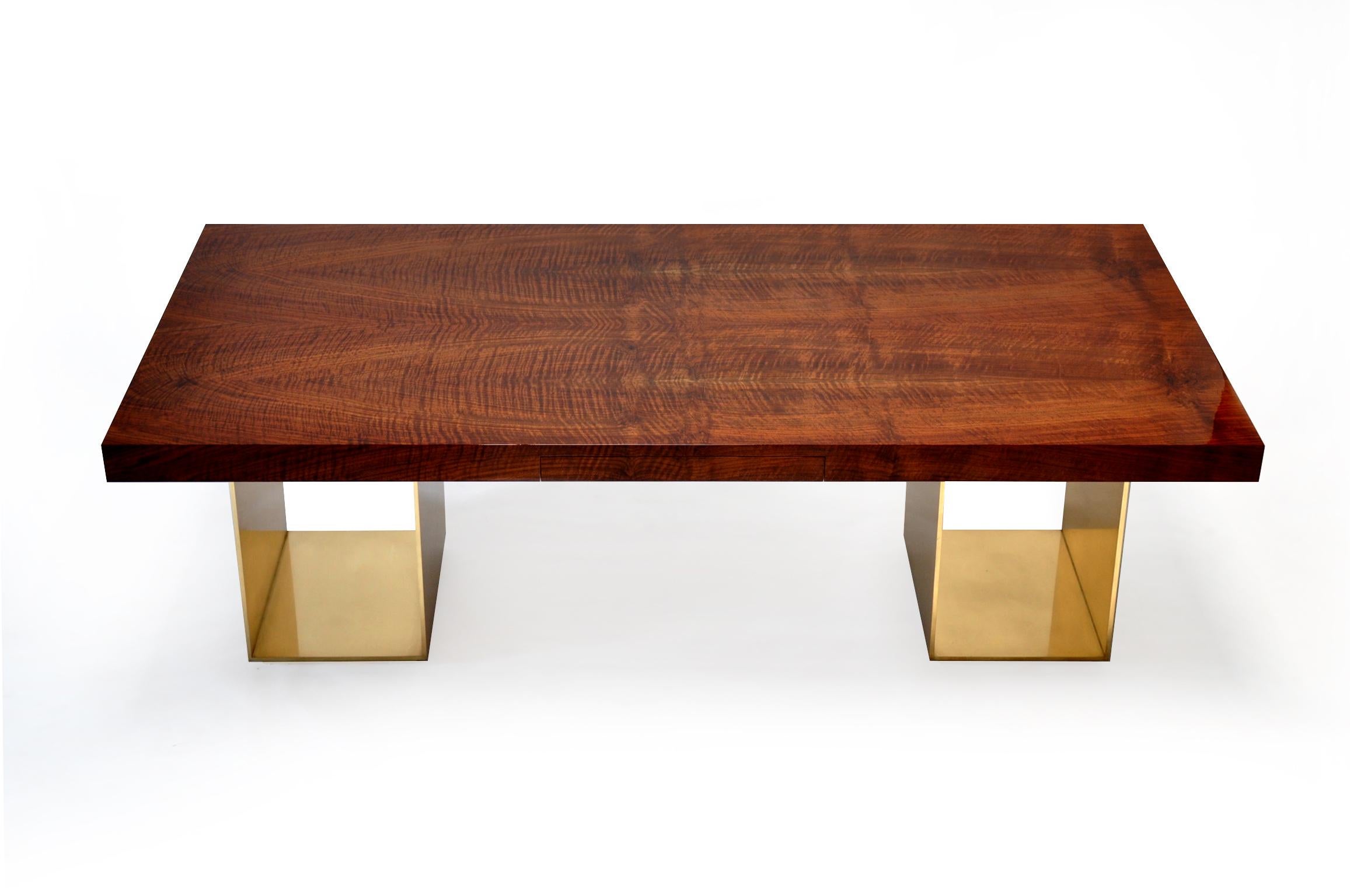 Beveled Bespoke Desk in Claro Walnut and Bronze By Newell Design Studio For Sale
