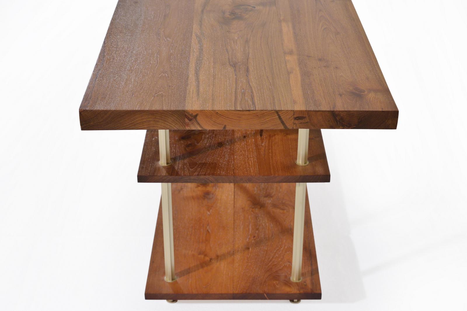 Bespoke Desk, Reclaimed Teak Hardwood, and Brass Frame, by P. Tendercool For Sale 5