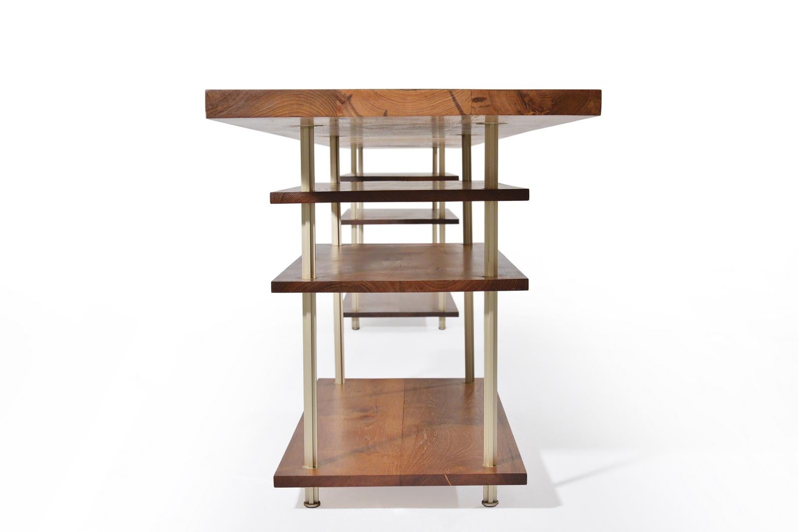 Bespoke Desk, Reclaimed Teak Hardwood, and Brass Frame, by P. Tendercool For Sale 7