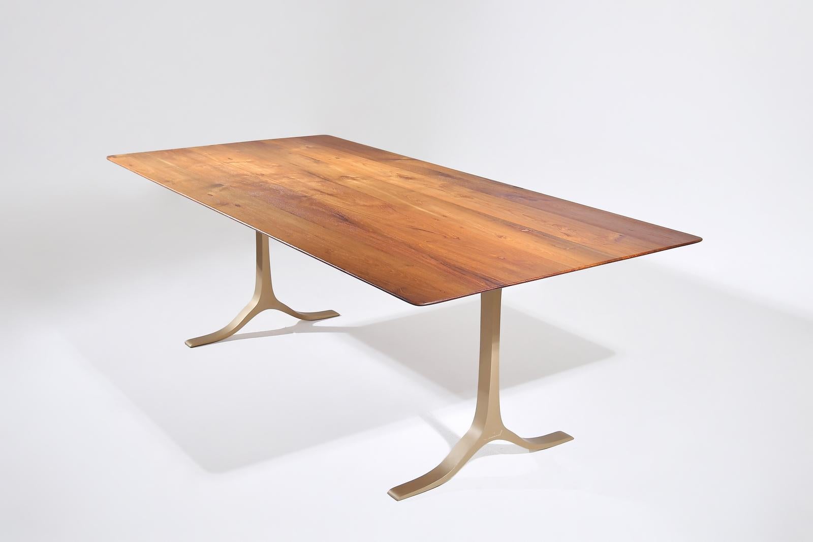 The table top was created using reclaimed Teak we recuperate from Ayutthaya, the ancient capital of Thailand. We opt for a medium width sand cast brass base which nailed the proportion to create a thin profile. The soft beveled edge is a practical