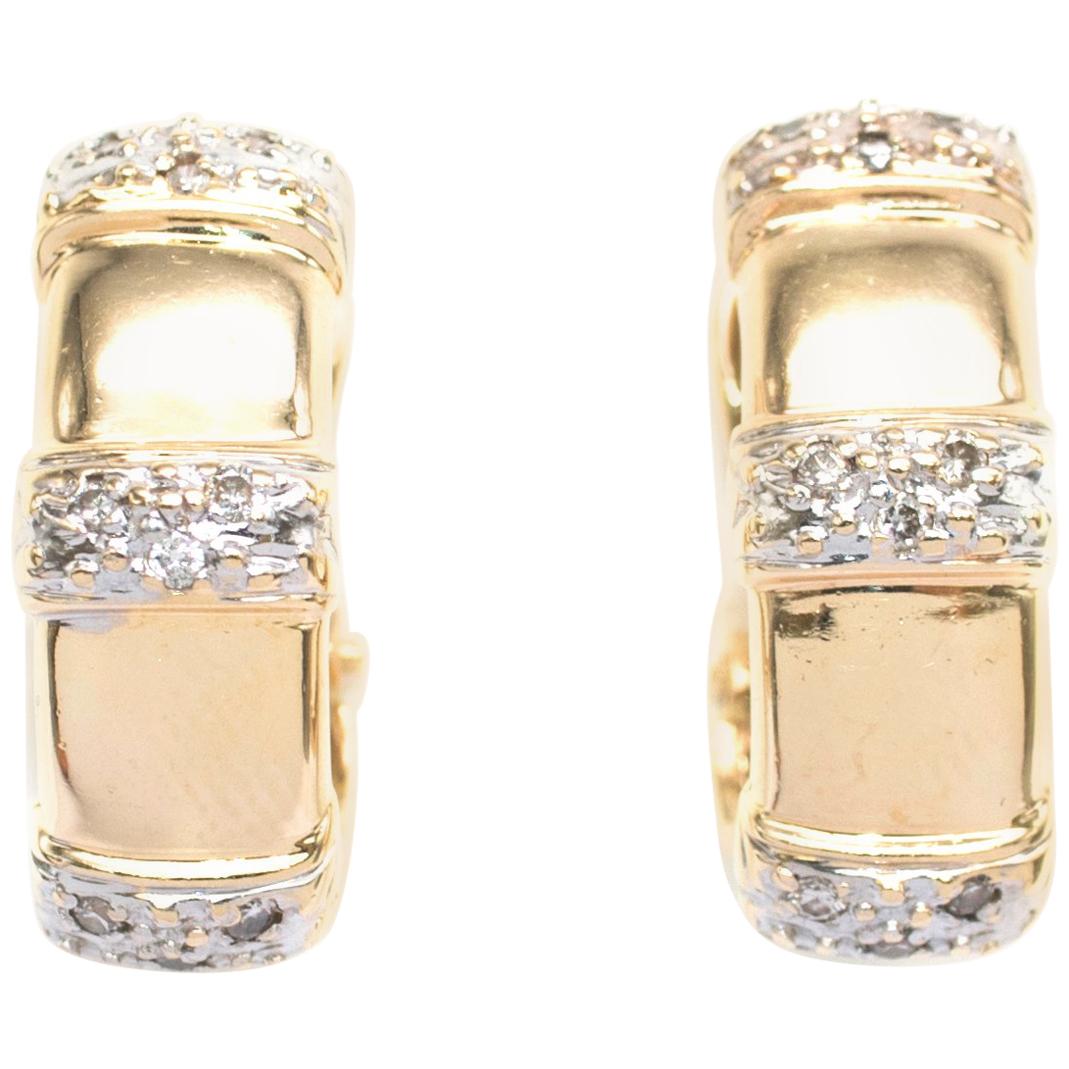 Bespoke Diamond Pave Oval-Hoop Yellow-Gold Earrings For Sale