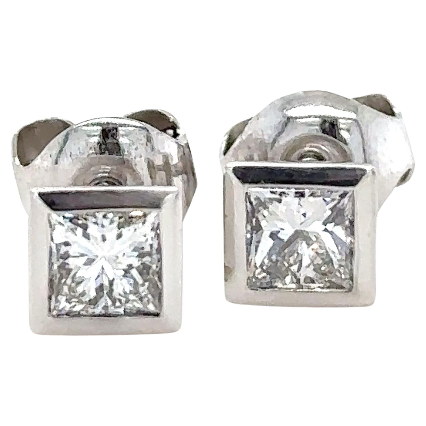 Bespoke Diamond Princess Cut Earrings 1.16ct For Sale
