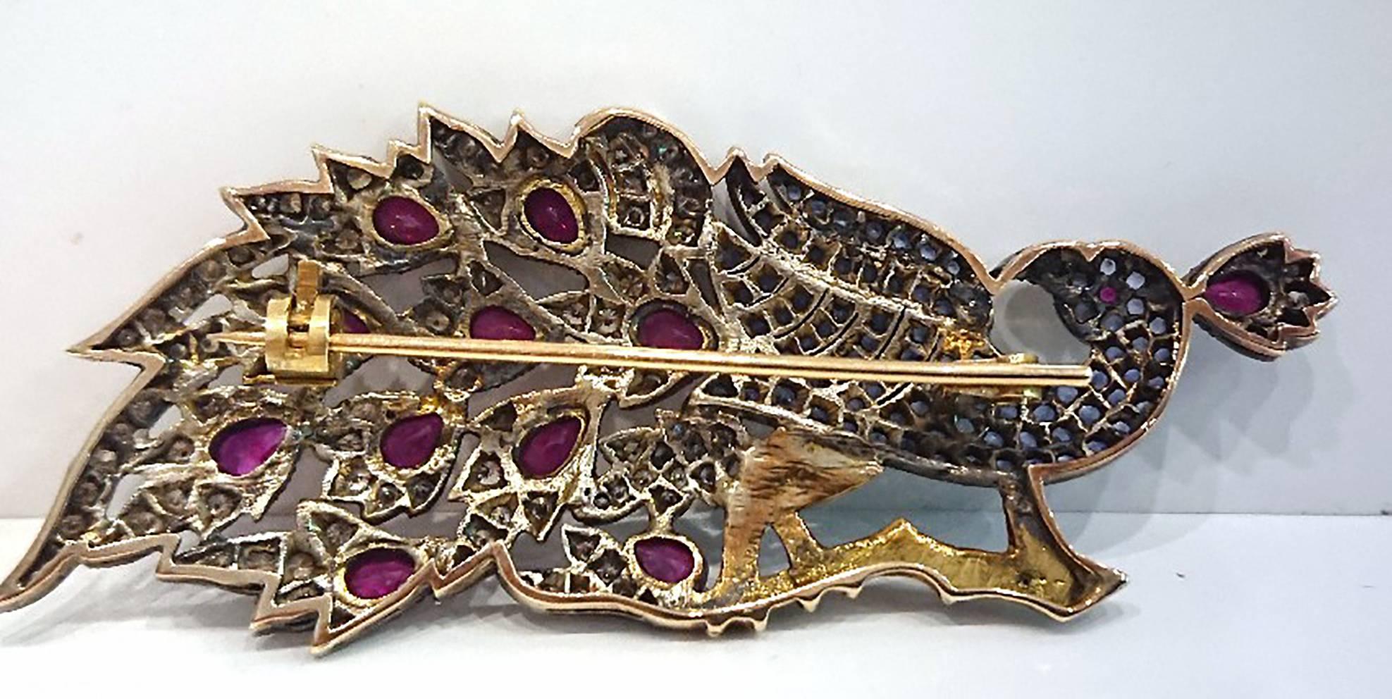 Bespoke Diamond, Sapphire and Ruby Brooch For Sale 1