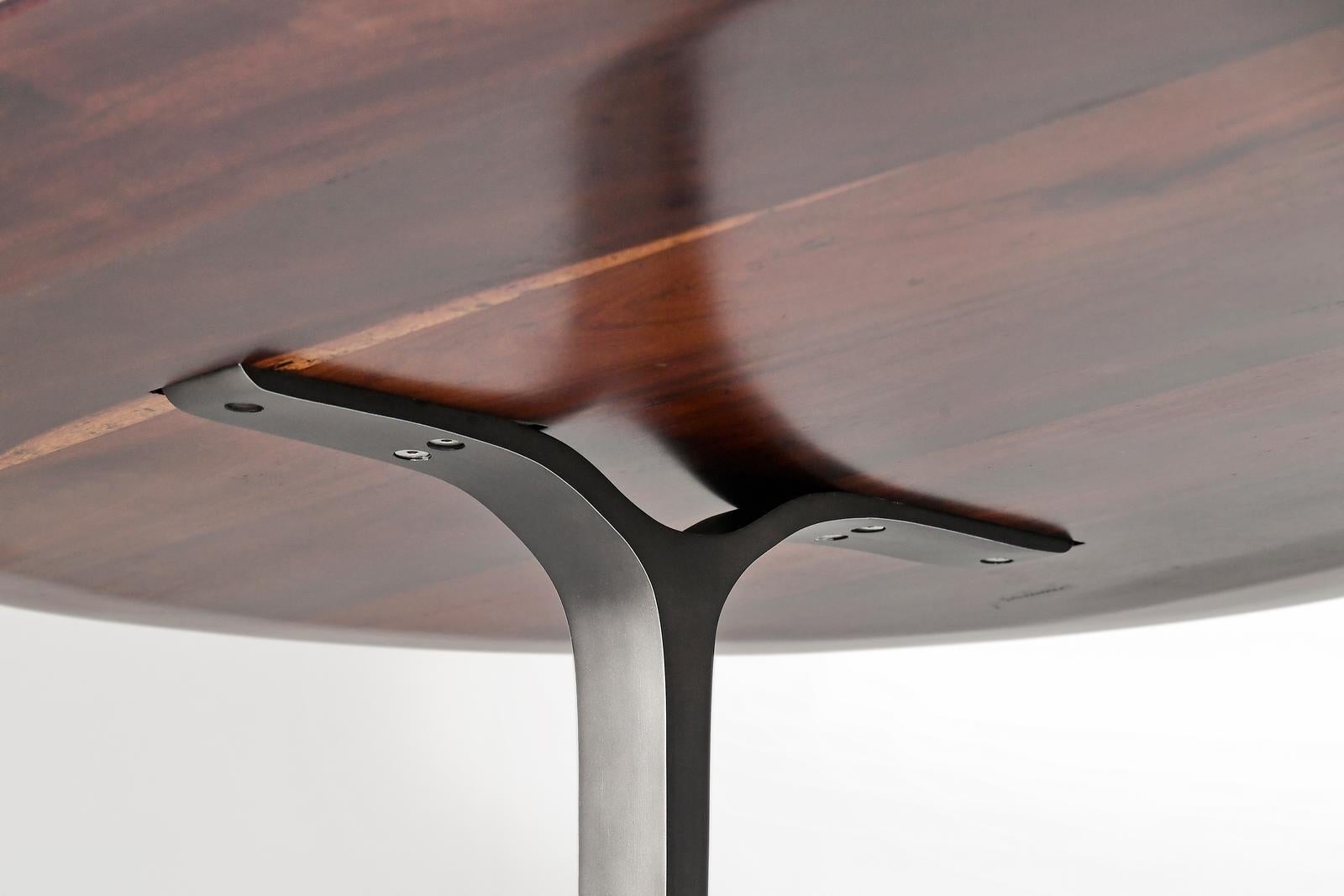 Bespoke Dining Table Beveled Edge Reclaimed Wood, Aluminum Base by P. Tendercool For Sale 2