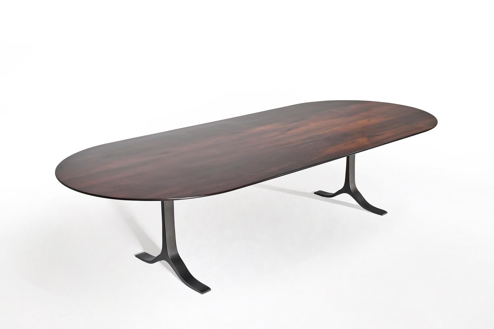 Minimalist Bespoke Dining Table Beveled Edge Reclaimed Wood, Aluminum Base by P. Tendercool For Sale