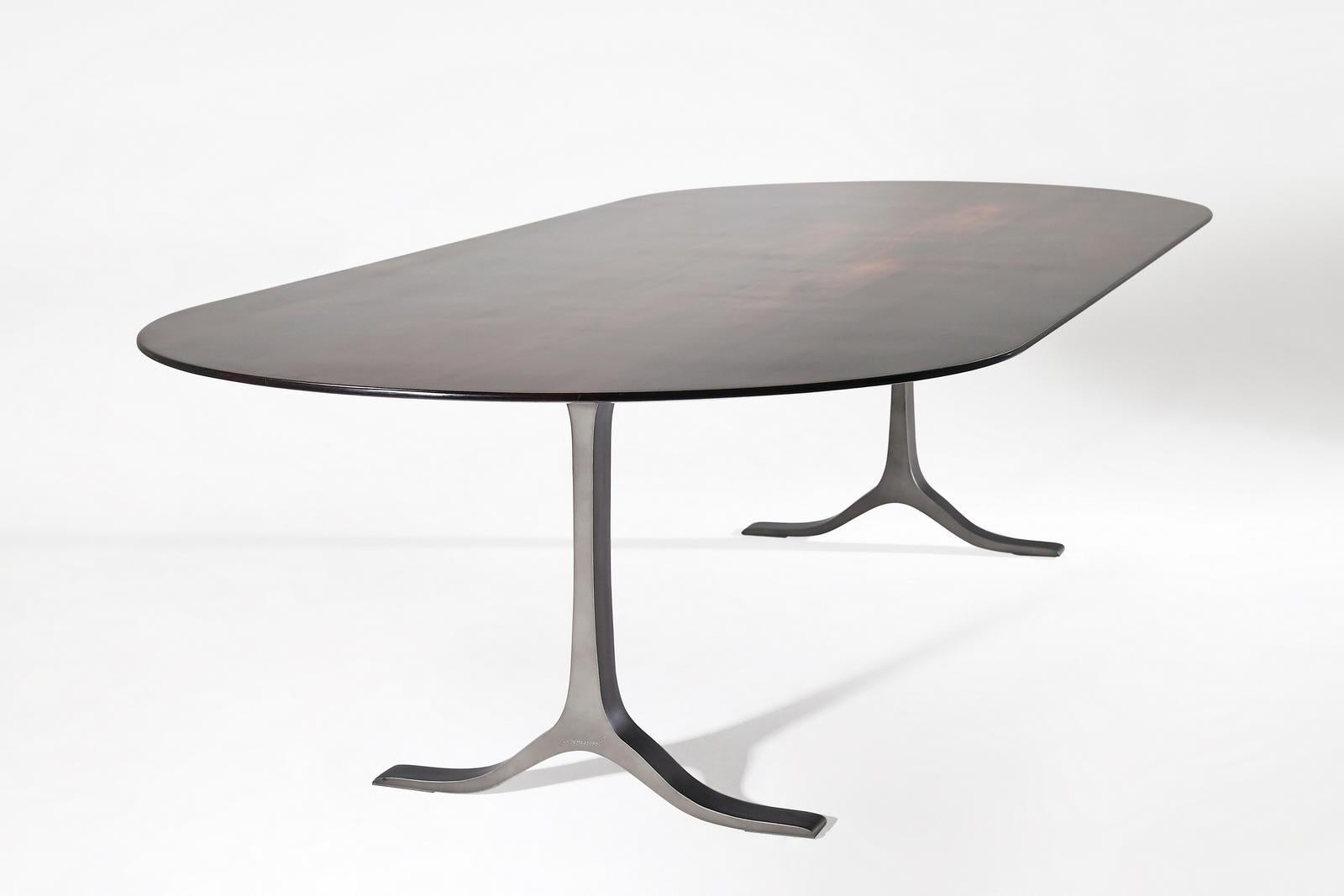 Bespoke Dining Table Beveled Edge Reclaimed Wood, Aluminum Base by P. Tendercool In New Condition For Sale In Bangkok, TH