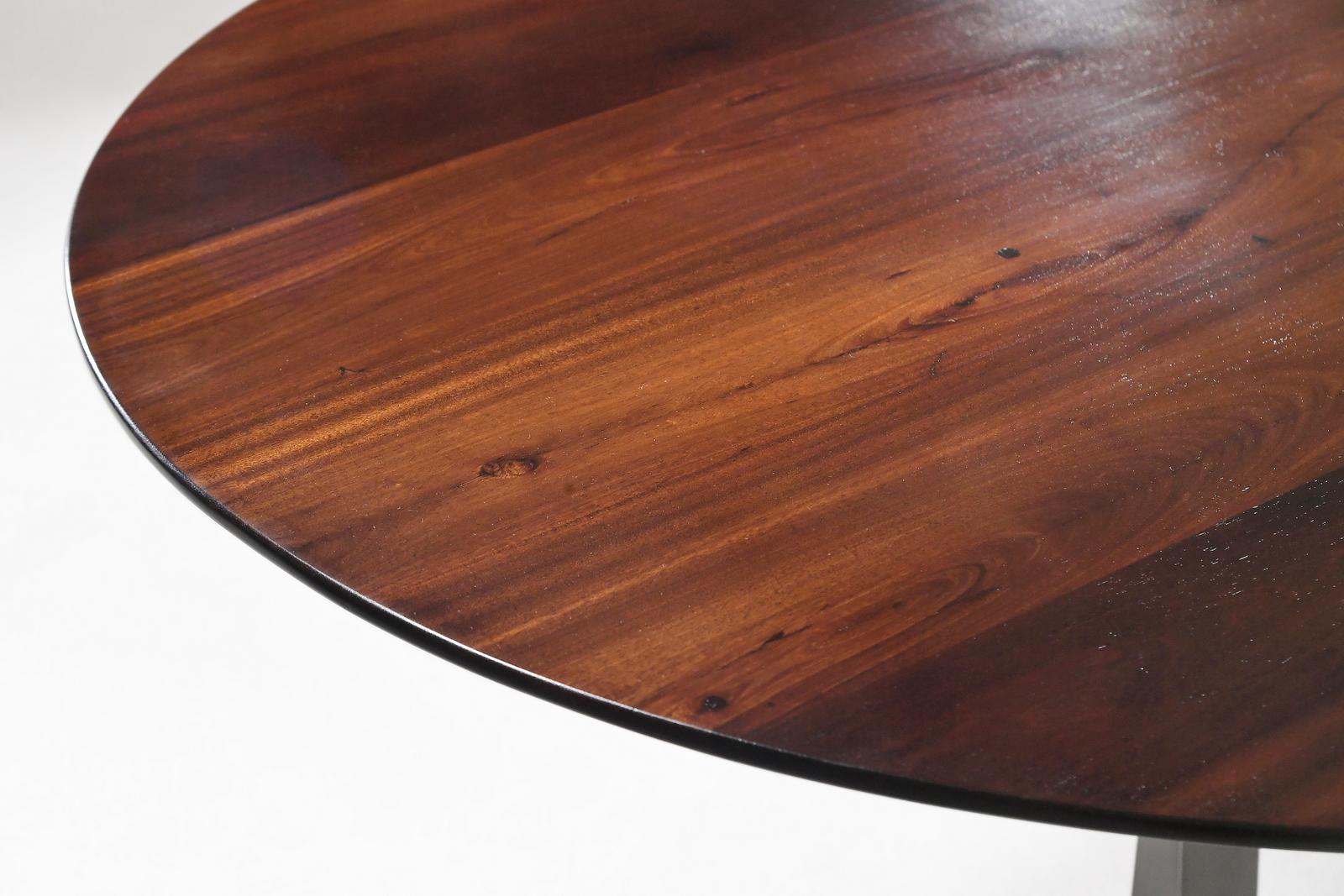 Brass Bespoke Dining Table Beveled Edge Reclaimed Wood, Aluminum Base by P. Tendercool For Sale