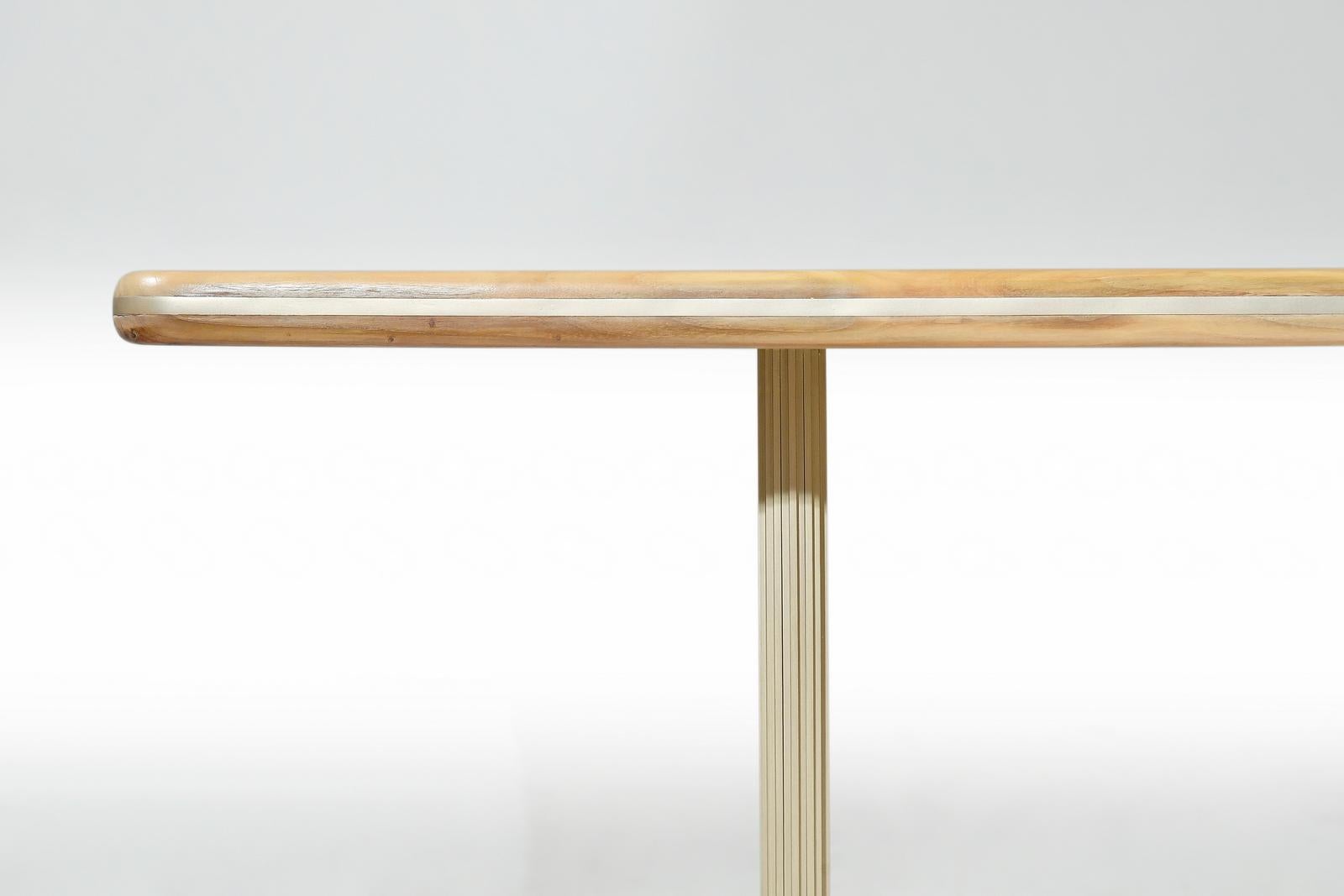 Bespoke Dining Table, Reclaimed Wood and Extruded Brass Base by P. Tendercool For Sale 6