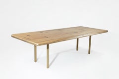 Bespoke Dining Table, Reclaimed Wood and Extruded Brass Base by P. Tendercool