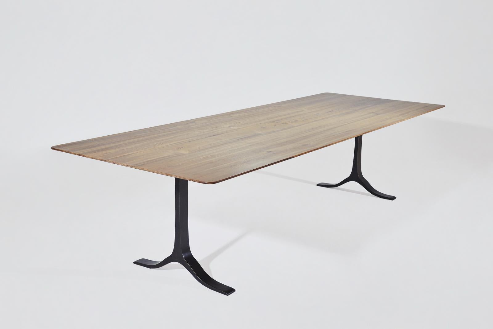 Minimalist Bespoke Dining Table, Reclaimed Wood, Sand Cast Brass Base, by P. Tendercool For Sale
