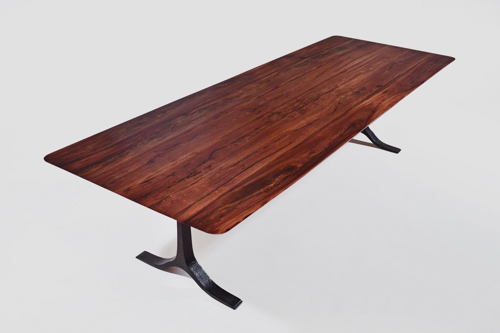 Bespoke Dining Table, Reclaimed Wood, Sand Cast Brass Base, by P. Tendercool In New Condition For Sale In Bangkok, TH
