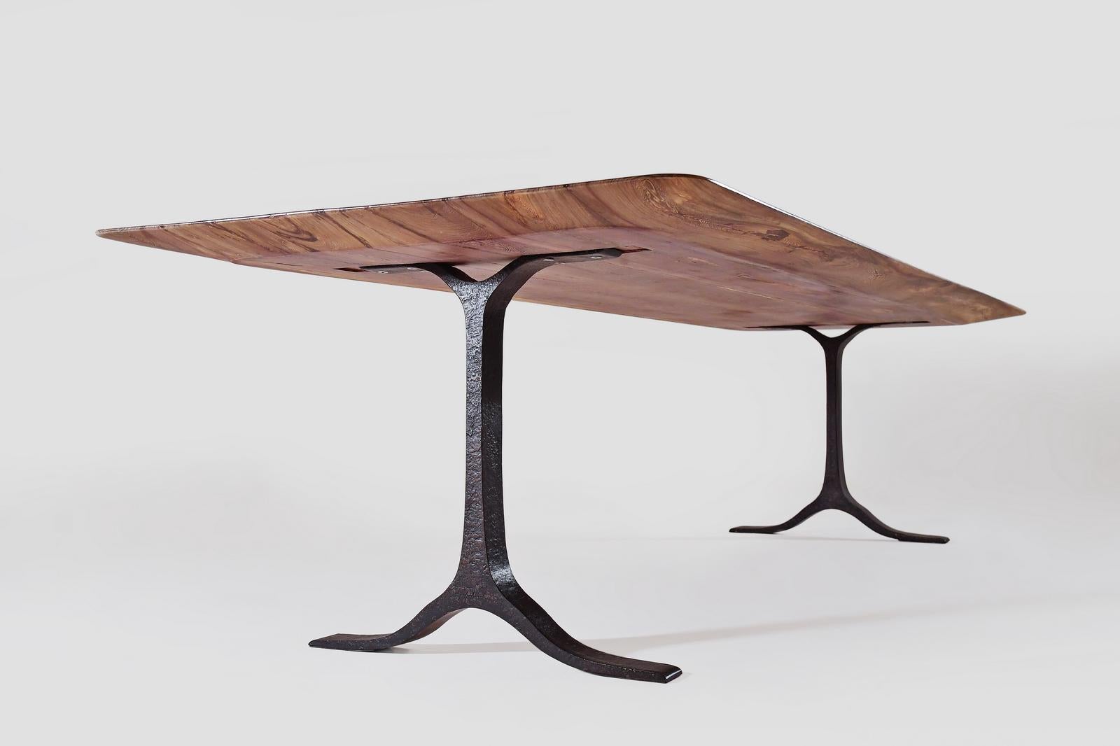Contemporary Bespoke Dining Table, Reclaimed Wood, Sand Cast Brass Base, by P. Tendercool For Sale