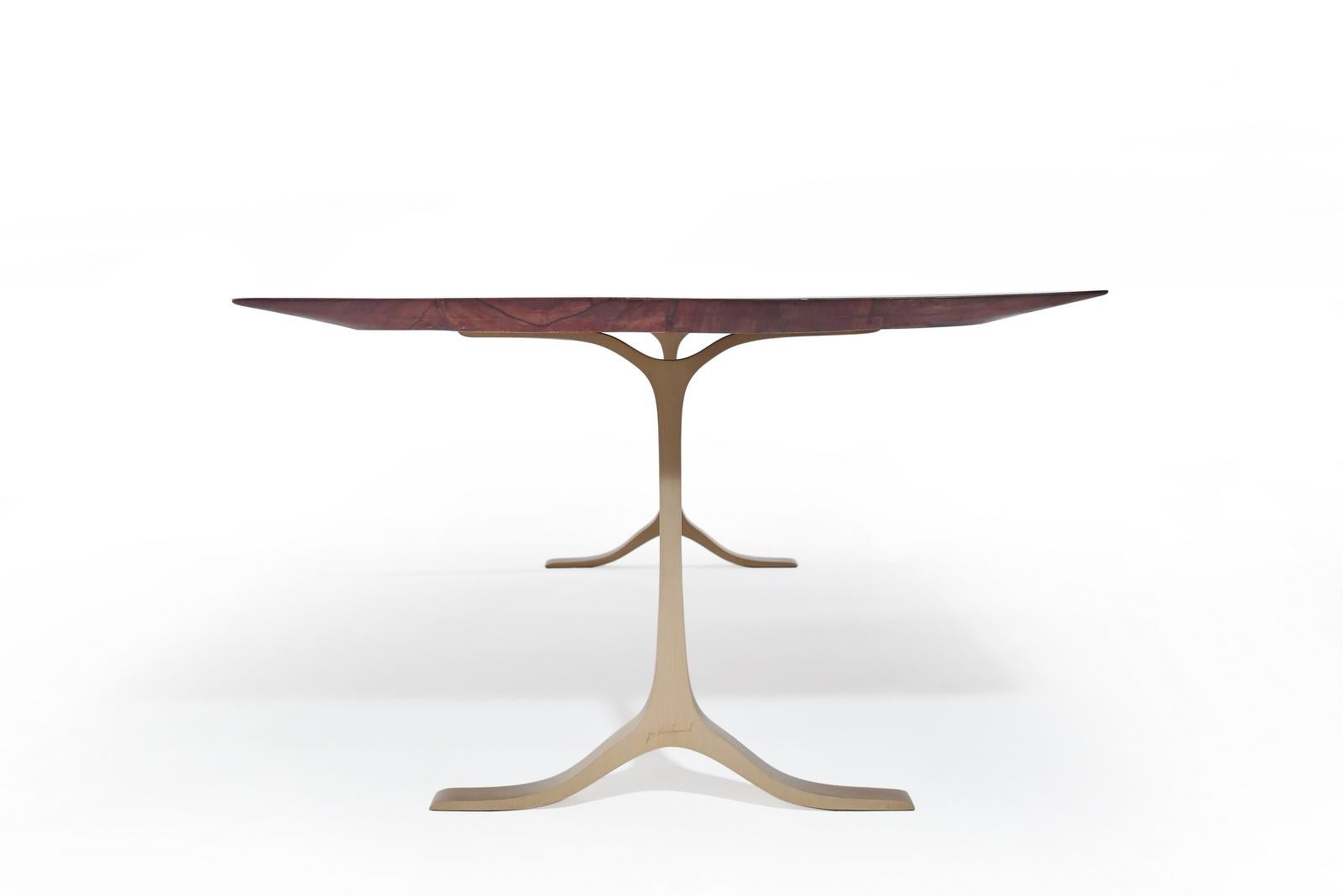 Contemporary Bespoke Dining Table, Reclaimed Wood, Sand Cast Brass Base, by P. Tendercool For Sale