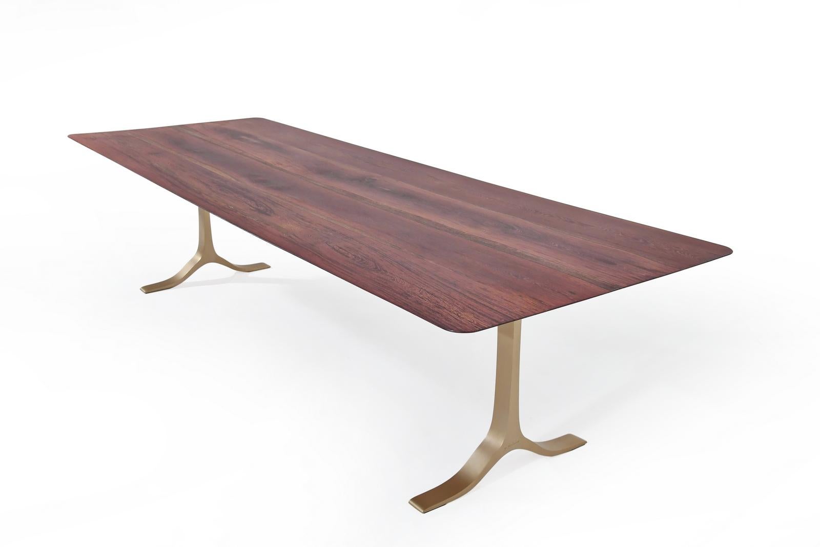 Bespoke Dining Table, Reclaimed Wood, Sand Cast Brass Base, by P. Tendercool For Sale 1
