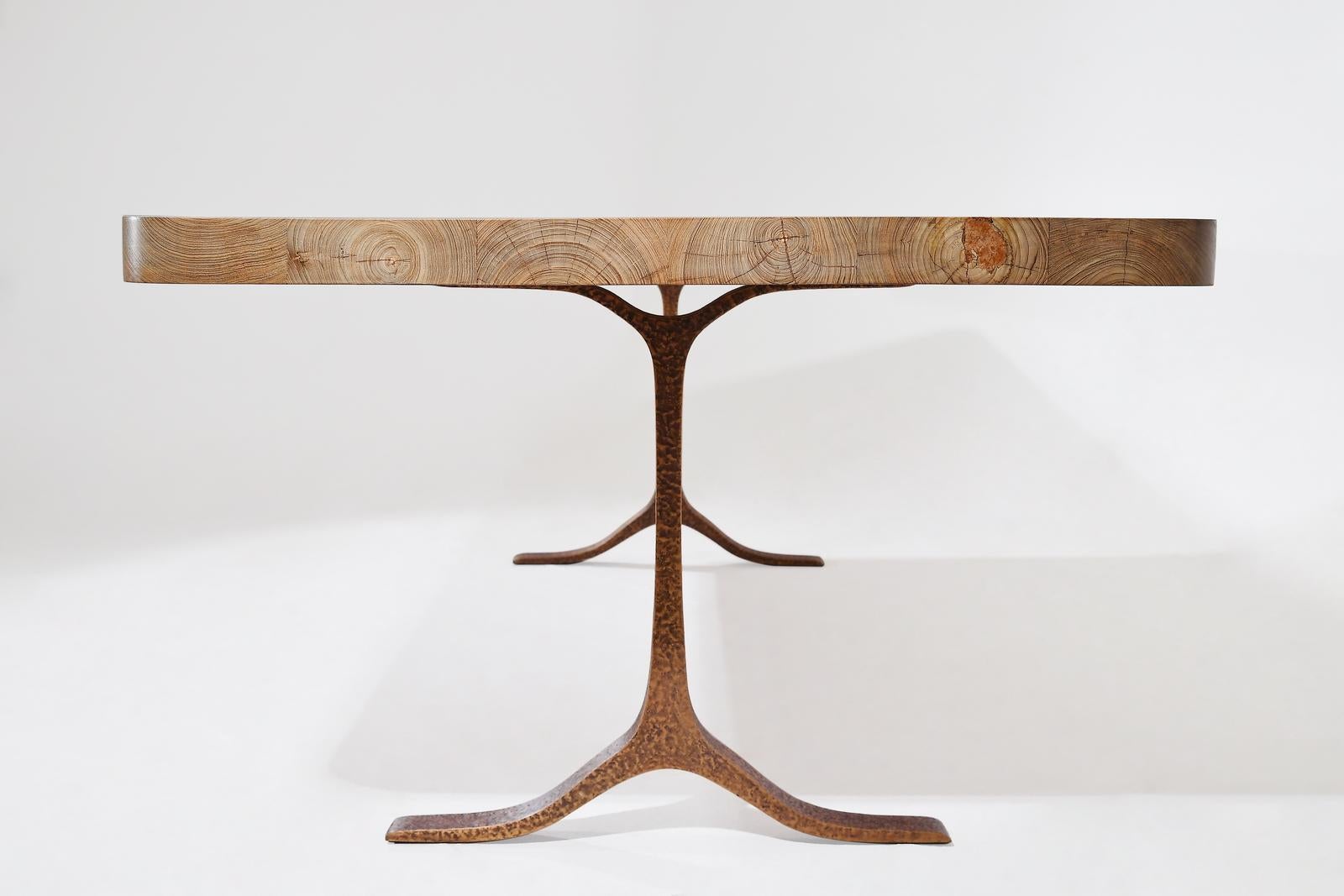 Bespoke Dining Table, Reclaimed Wood, Sand Cast Bronze Base, by P. Tendercool For Sale 8
