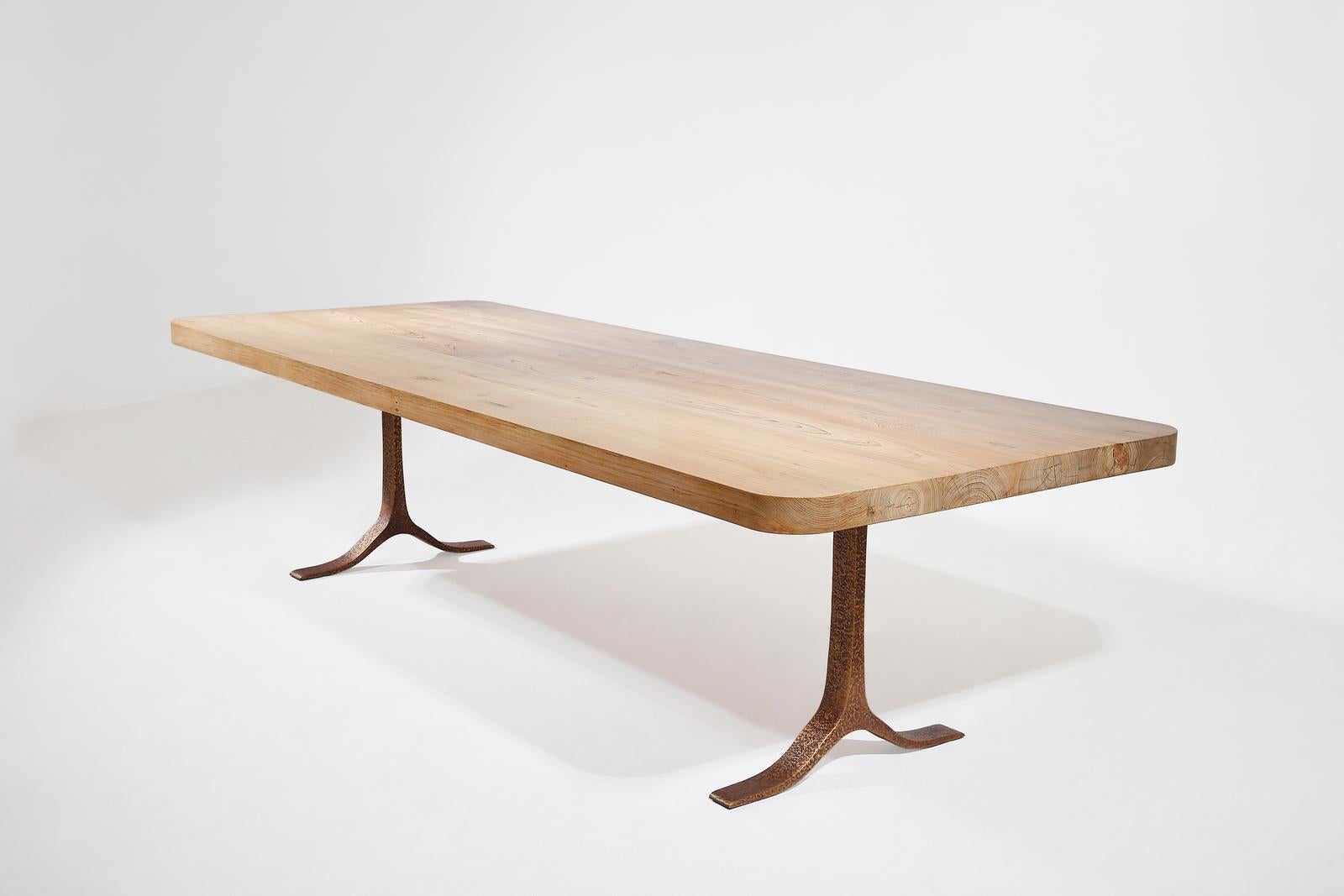 Bespoke Dining Table, Reclaimed Wood, Sand Cast Bronze Base, by P. Tendercool In New Condition For Sale In Bangkok, TH