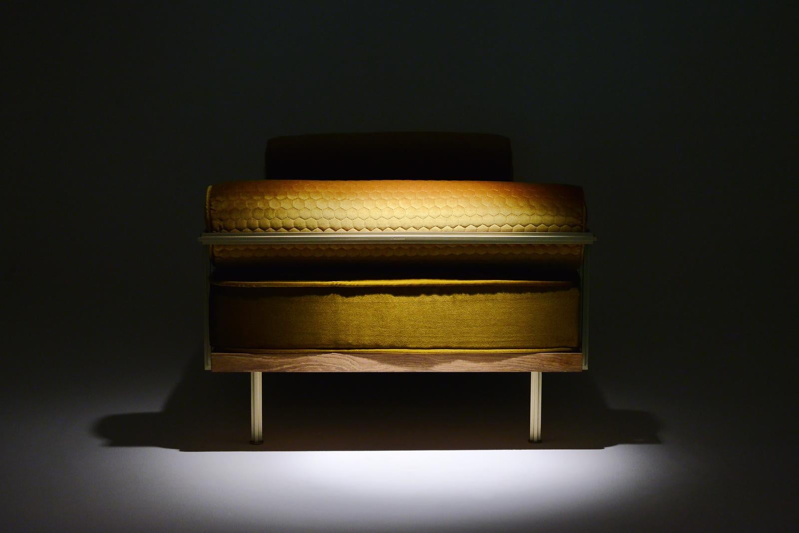 Thai Bespoke Double Daybed Bleached Hardwood & Solid Brass by P. Tendercool (Indoor) For Sale