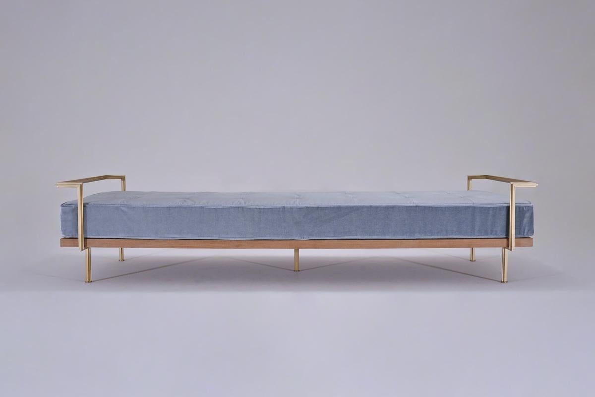 Model: PT76 double daybed  (Indoor)
Dimensions: 225 x 86 x 57 cm; Seat height 38.5 cm 
(w x d x h) 88.6 x 33.9 x 22.4 inch; Seat height 15.1 cm
Frame: Reclaimed hardwood
Frame finish: Bleached & Natural Oiled
Structure: Extruded and hand-welded