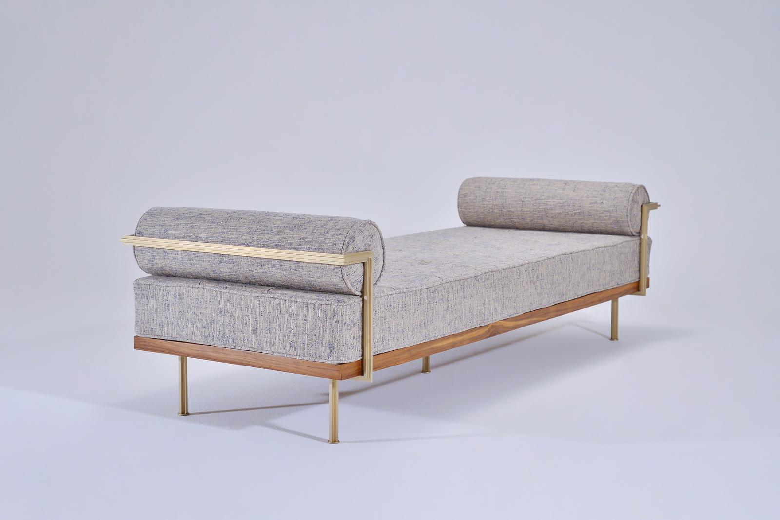 Mid-Century Modern Bespoke Double Daybed Reclaimed Hardwood & Solid Brass by P. Tendercool (Indoor) For Sale
