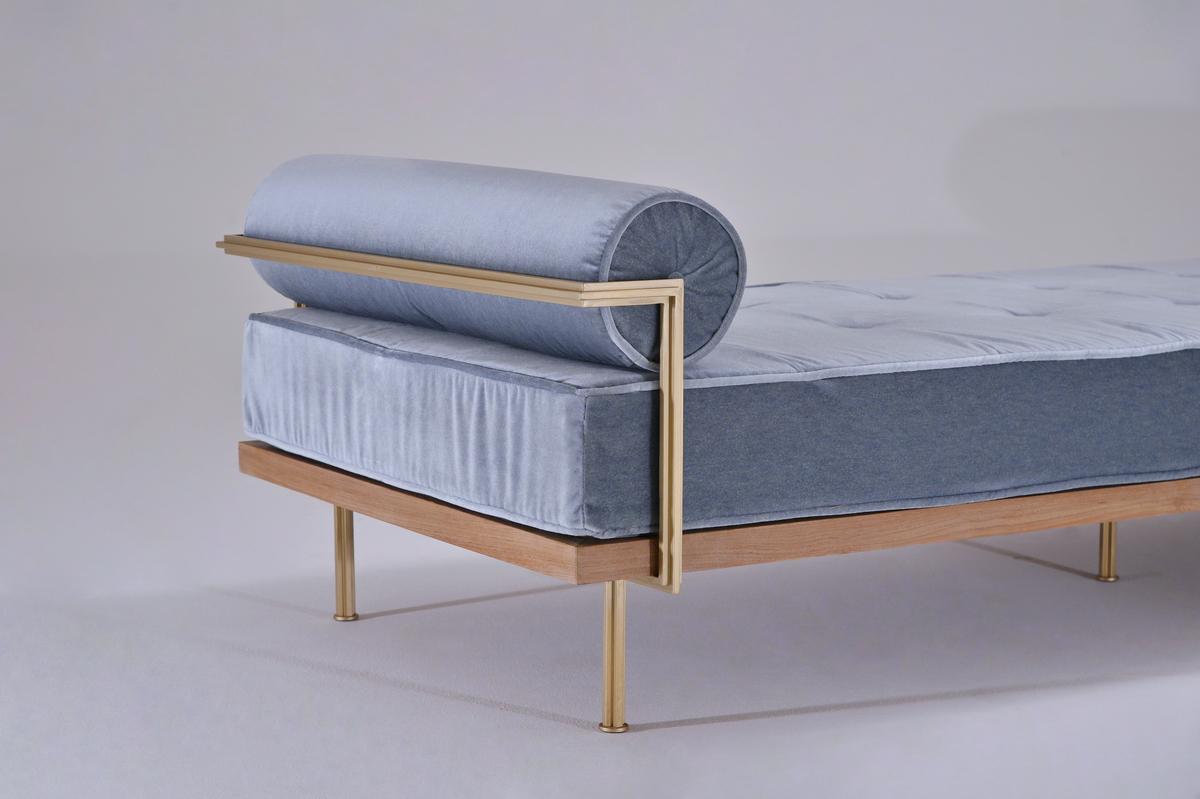Thai Bespoke Double Daybed in Bleached Hardwood and Brass Frame, P.Tendercool (Indoor) For Sale