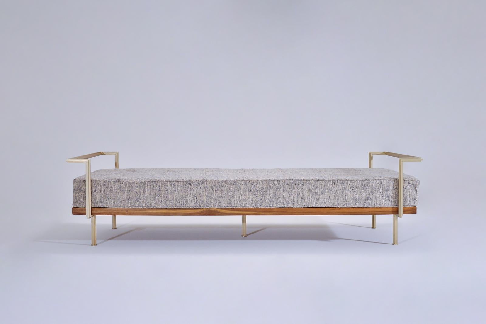 Bespoke Double Daybed Reclaimed Hardwood & Solid Brass by P. Tendercool (Indoor) For Sale 1