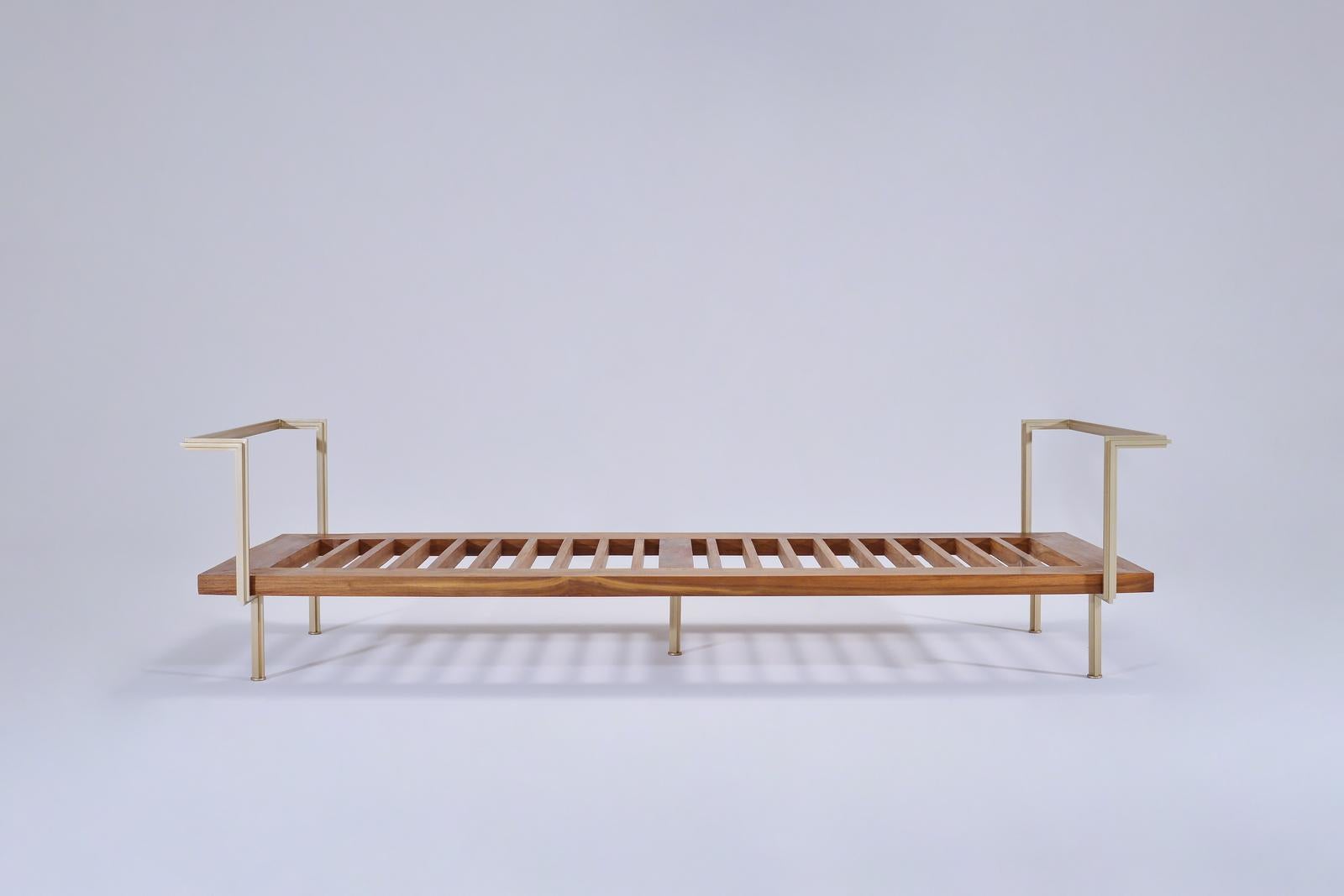 Bespoke Double Daybed Reclaimed Hardwood & Solid Brass by P. Tendercool (Indoor) For Sale 2