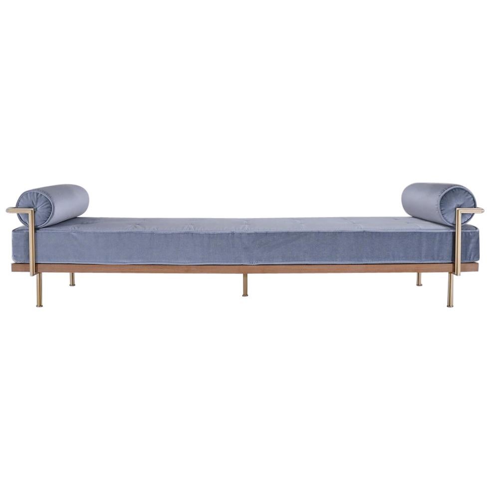 Bespoke Double Daybed in Bleached Hardwood and Brass Frame, P.Tendercool (Indoor) For Sale