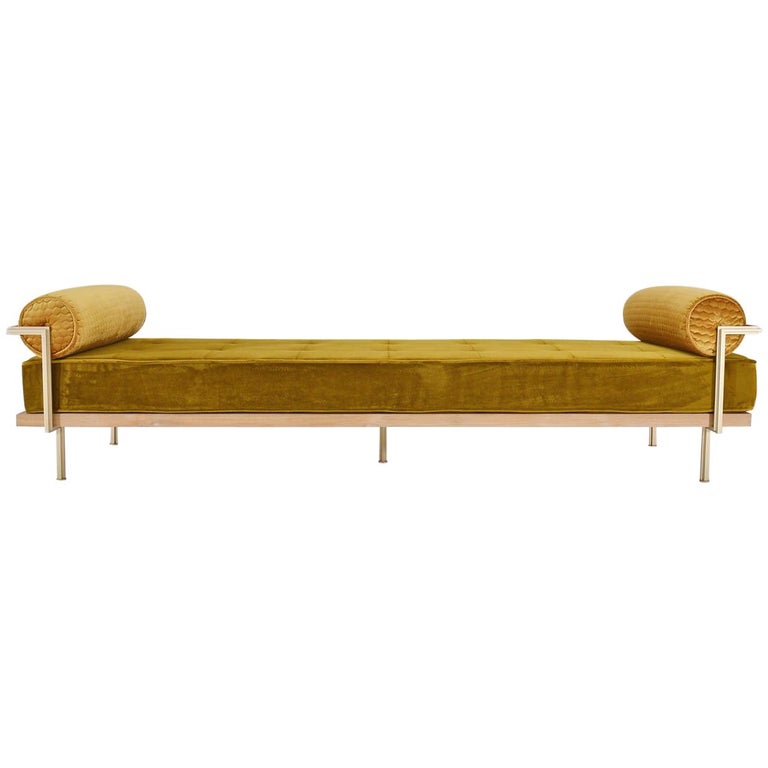 Bespoke Double Daybed in Reclaimed Hardwood and Solid Brass Frame, P