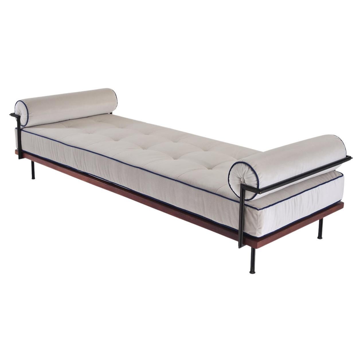 Bespoke Double Daybed Indoor Reclaimed Hardwood and Solid Brass Frame 'In-Stock' For Sale