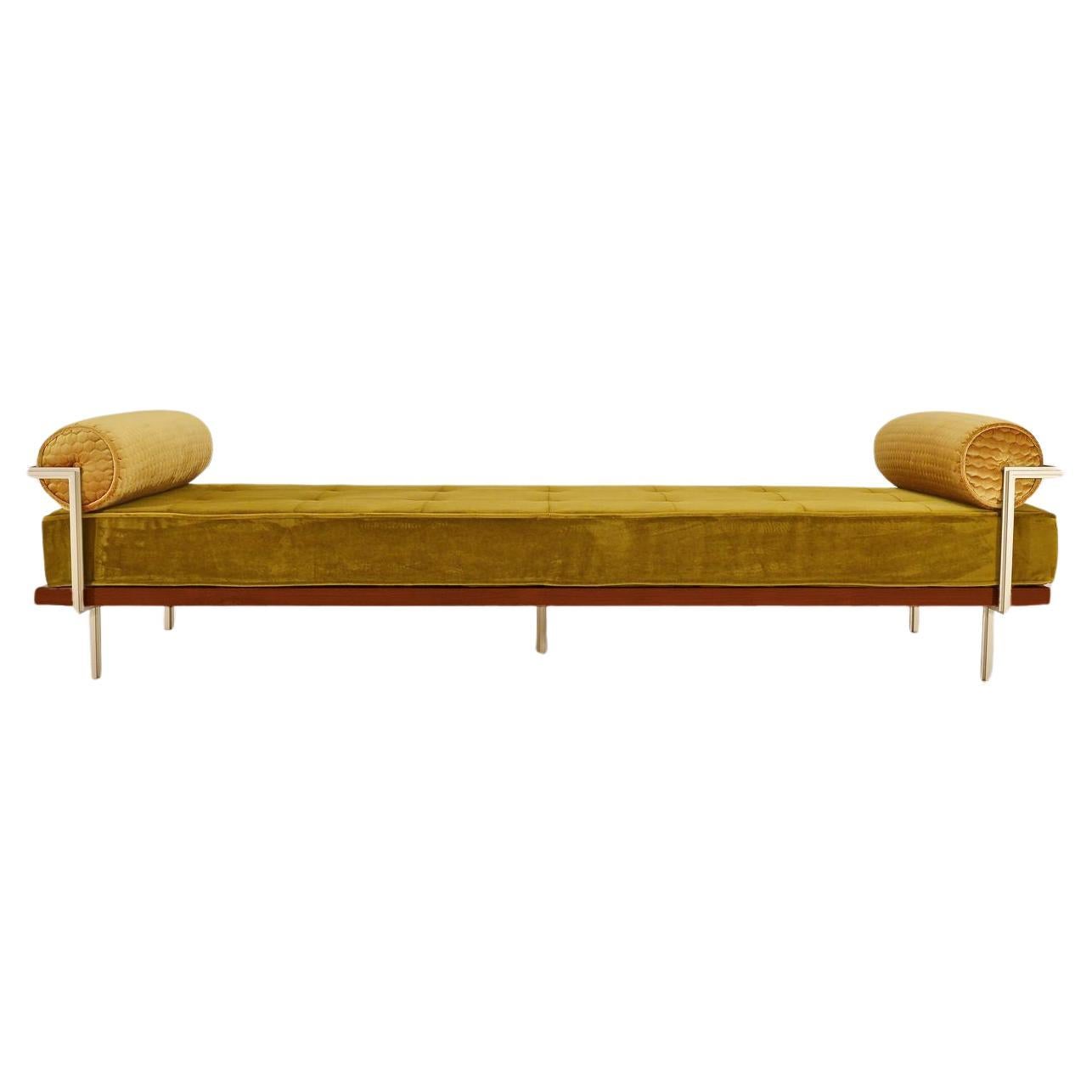 Bespoke Double Daybed Reclaimed Hardwood & Solid Brass by P. Tendercool (Indoor) For Sale