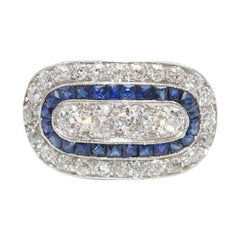 Bespoke Edwardian 1910 French Cut Sapphire & Diamond Ring - Size 5