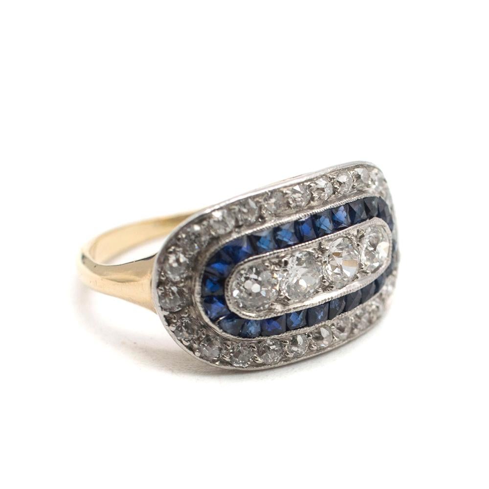 Bespoke Edwardian 1910 French Cut Sapphire & Diamond Ring 

The ring has been appraised by Grays Jewellers

French cut Sapphire & Diamond Ring
Edwardian - dated 1910
Set in yellow & white gold
Ring is resizable
SIZE 5 / J / 49

Diameter: 2cm
Length