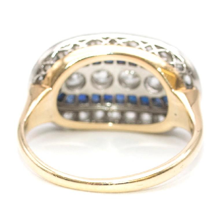 Women's Bespoke Edwardian 1910 French Cut Sapphire & Diamond Ring - Size 5 For Sale