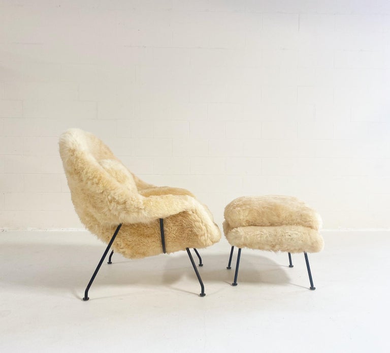 American Forsyth Bespoke Eero Saarinen Womb Chair and Ottoman in Texas Sheepskin For Sale