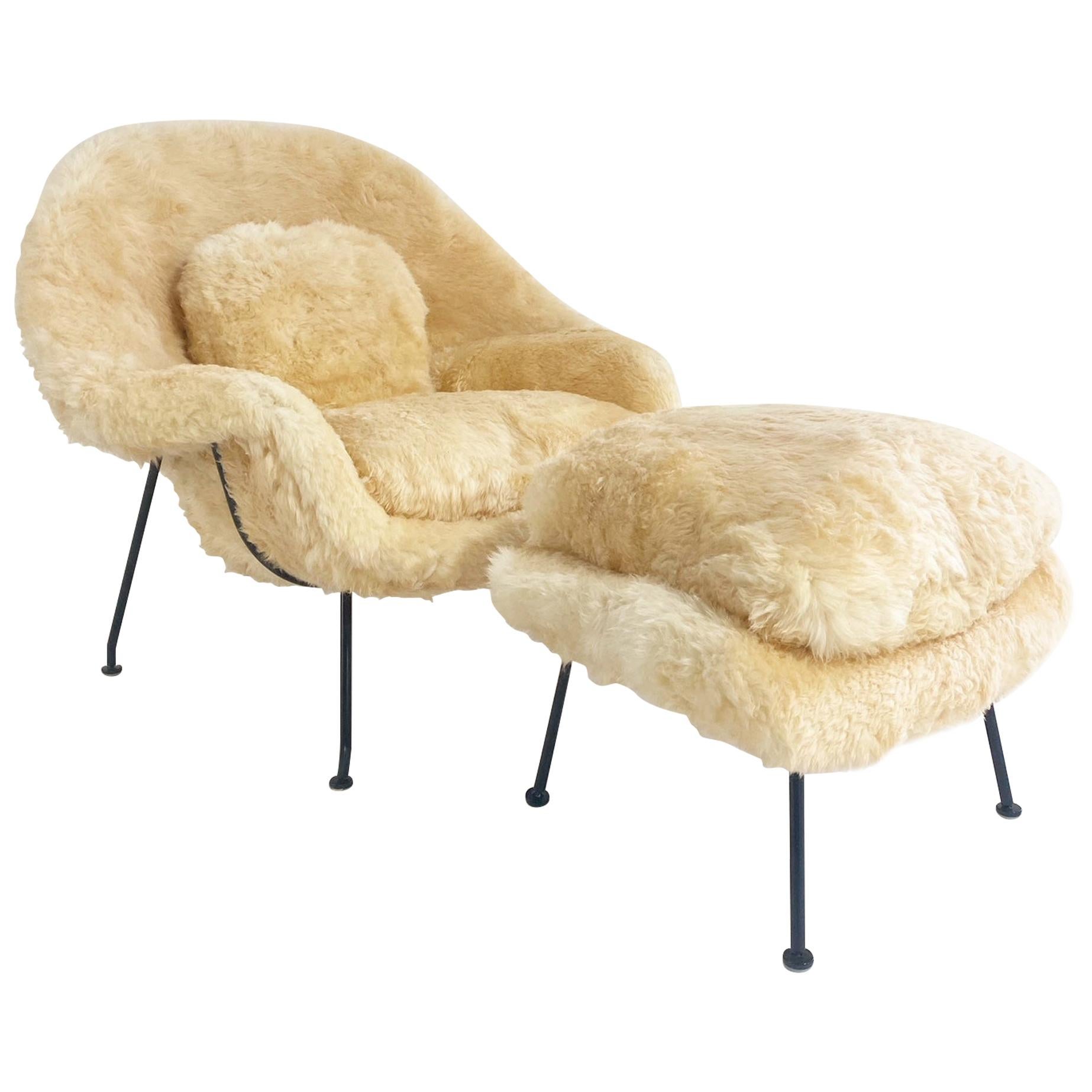 Forsyth Bespoke Eero Saarinen Womb Chair and Ottoman in Texas Sheepskin For Sale