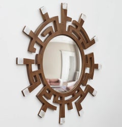 Bespoke Elegant Italian "Circe" convex mirror with bronze and alabaster frame