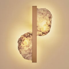 Bespoke Elegant Italian Wall Sconce "Eclipse", in satin brass and Alabaster