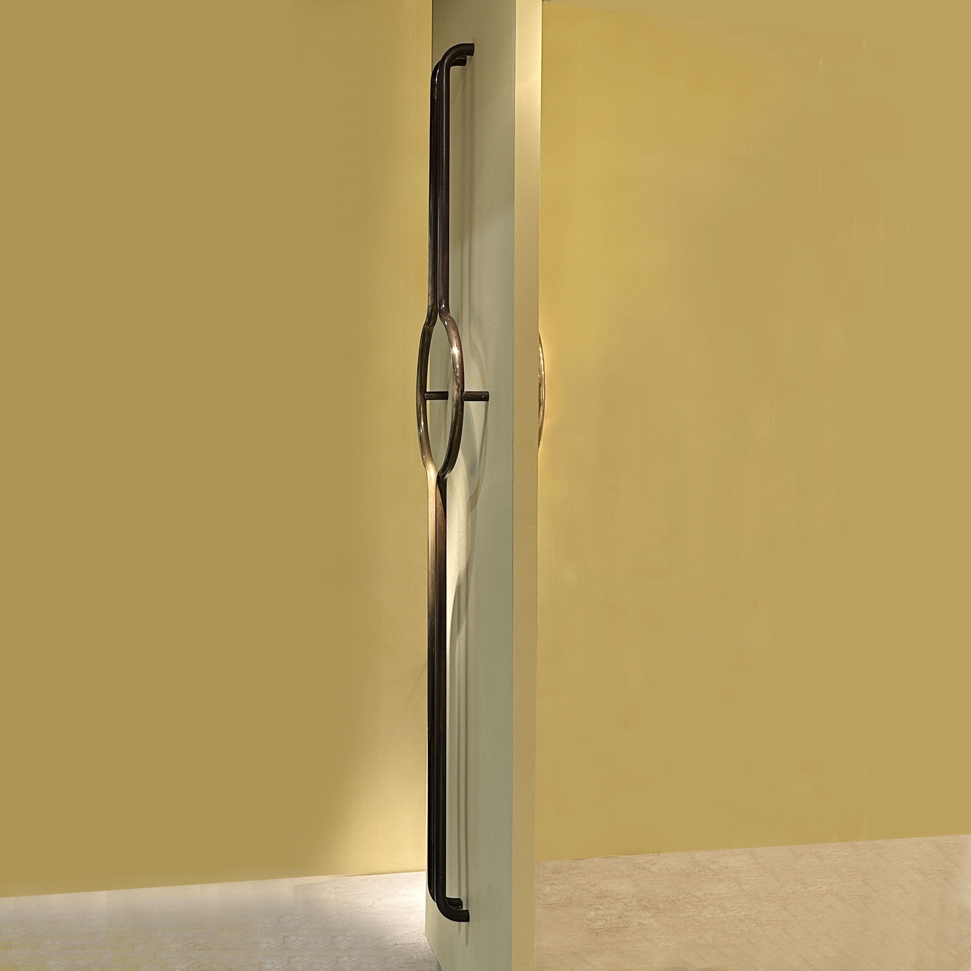 Bespoke Elongated Tubular Push & Pull Brass 1960s Double Door Handles For Sale 2