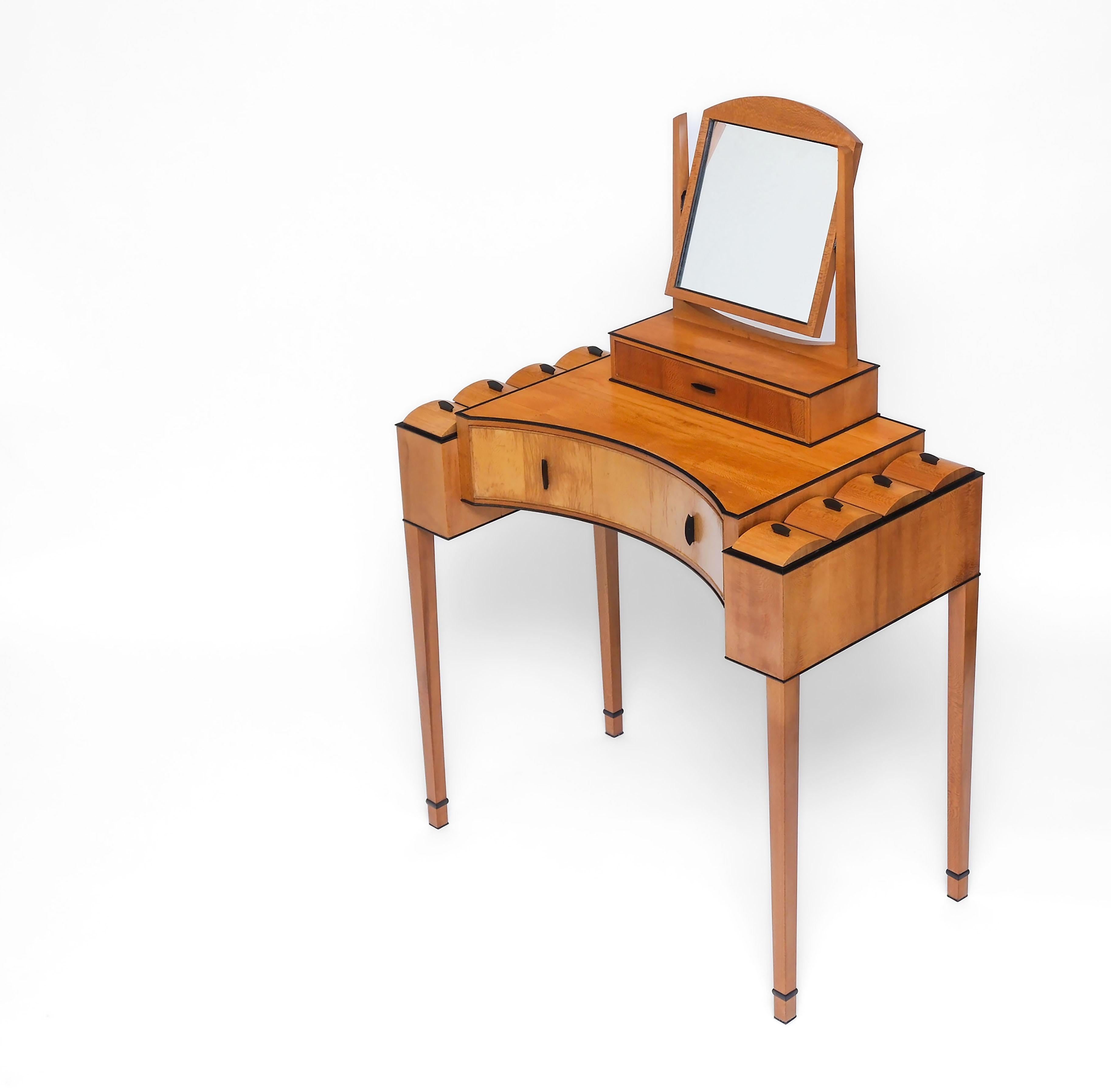 Tavolino da toeletta su misura in legno di platano e ebano inglese Art Deco Revival 1984 in vendita 5