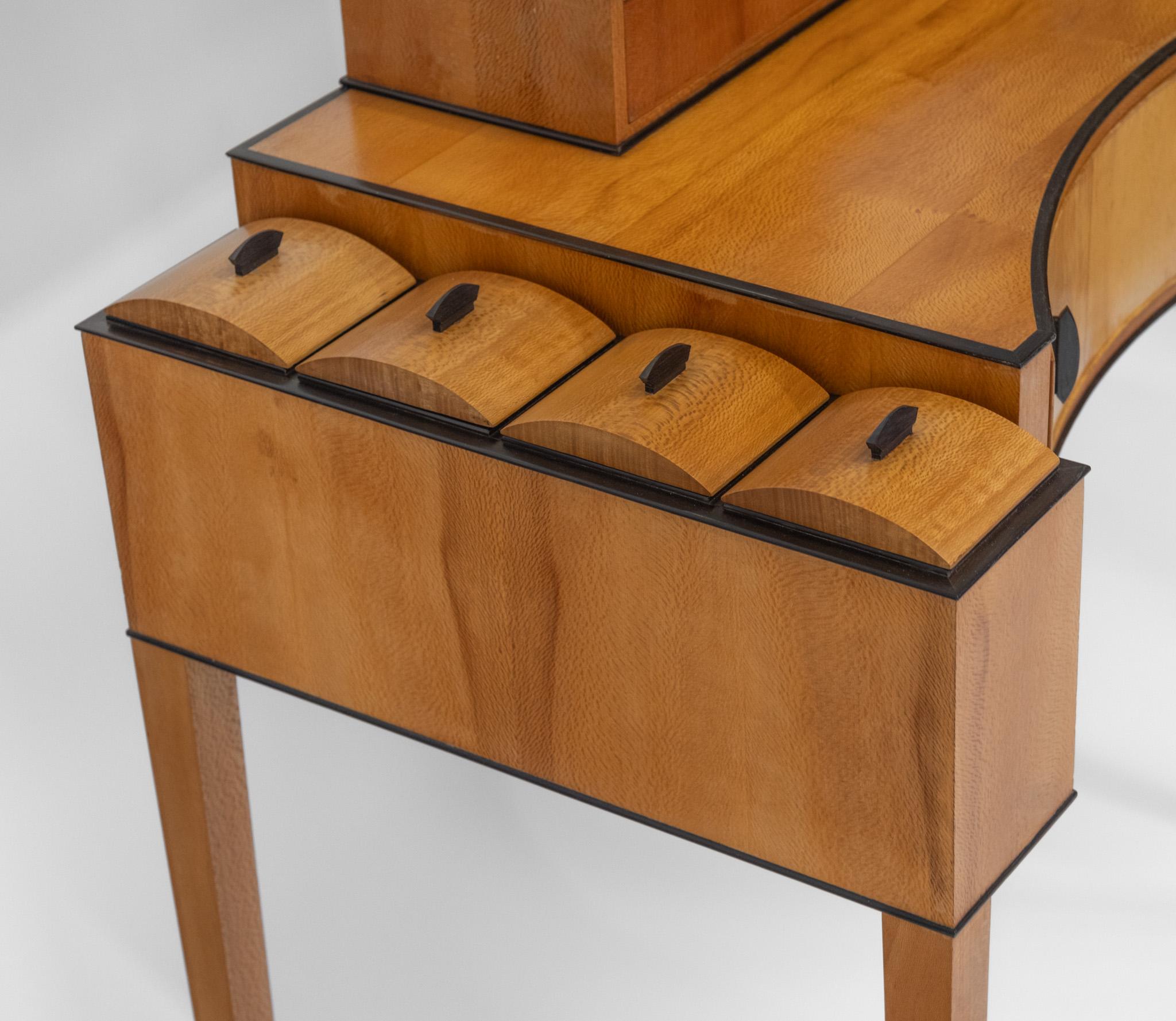 Tavolino da toeletta su misura in legno di platano e ebano inglese Art Deco Revival 1984 in vendita 6