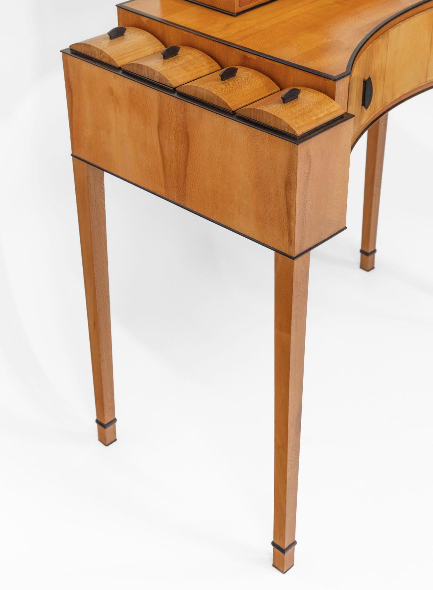 Tavolino da toeletta su misura in legno di platano e ebano inglese Art Deco Revival 1984 in vendita 7