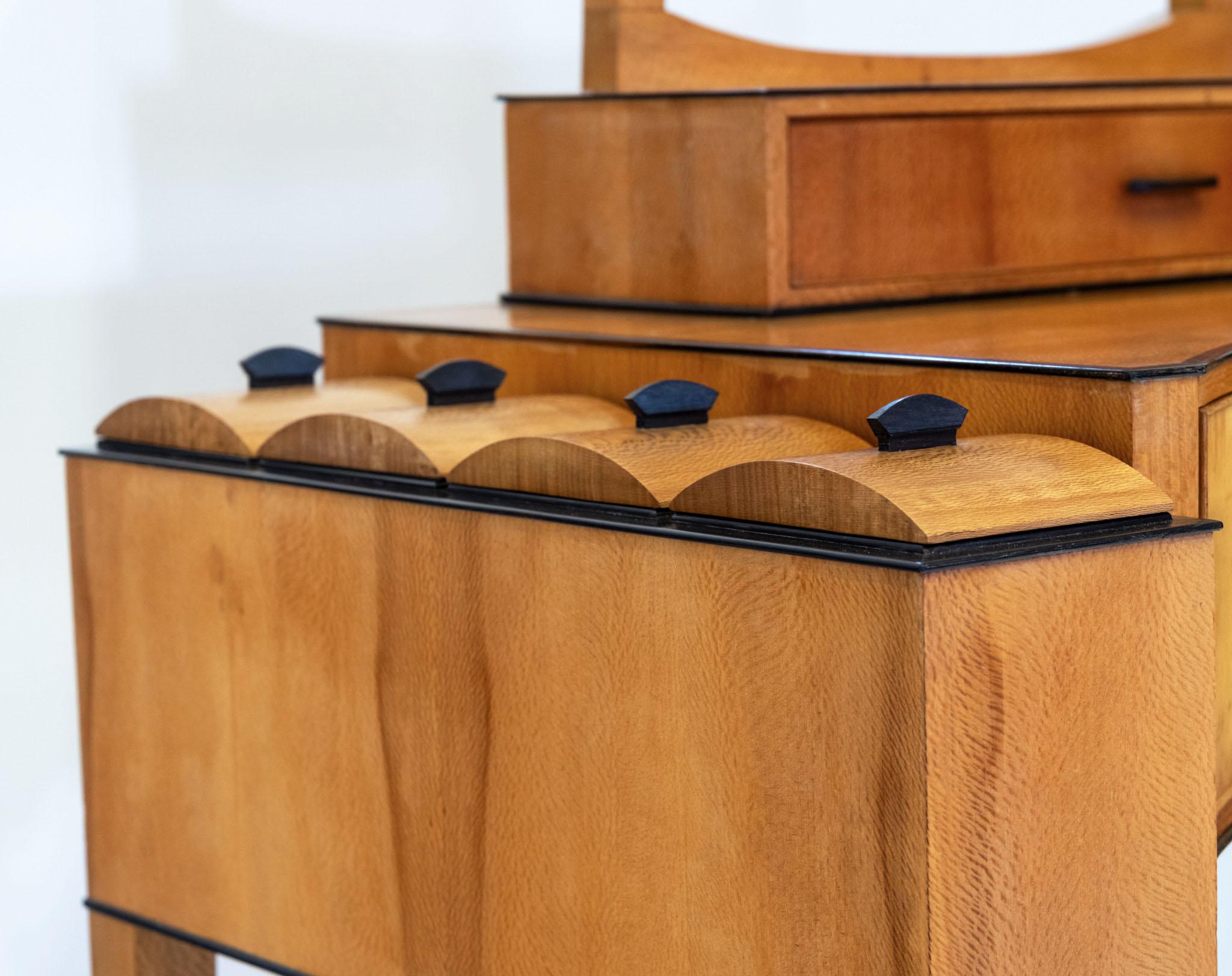 Tavolino da toeletta su misura in legno di platano e ebano inglese Art Deco Revival 1984 in vendita 8