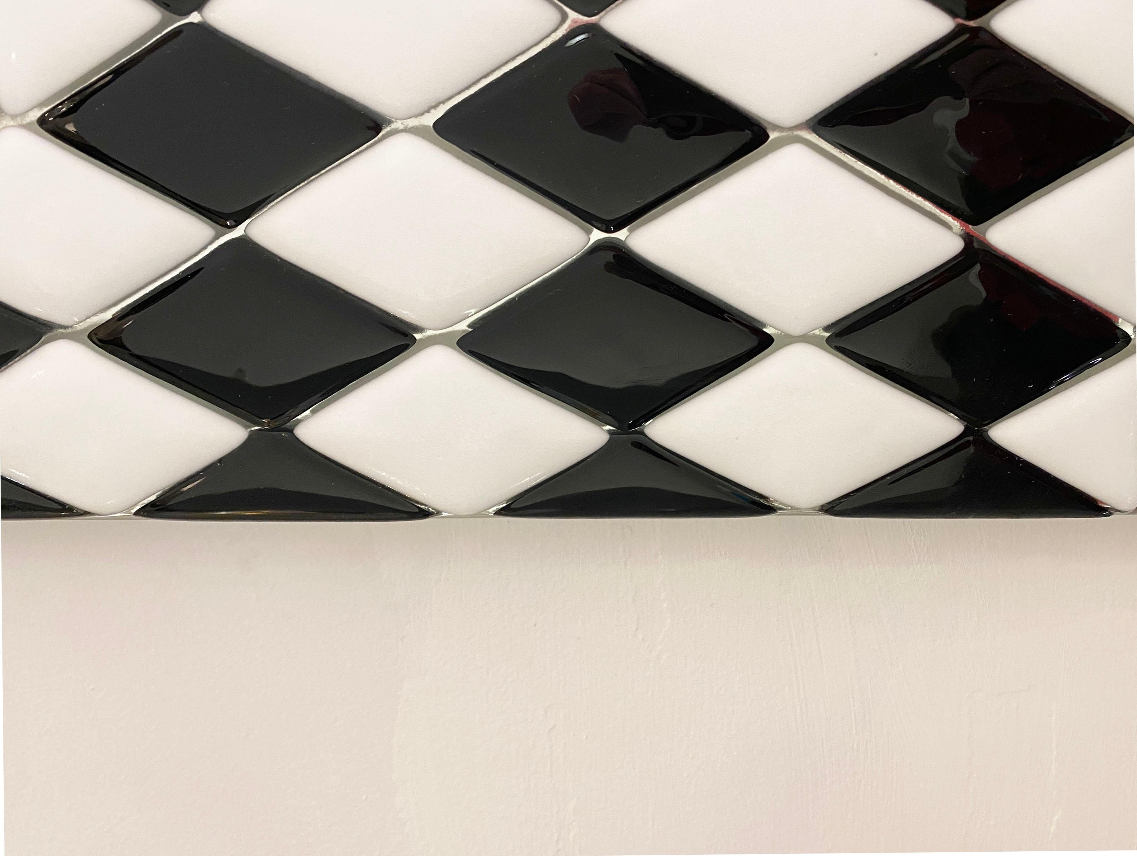 Bespoke Escher Inspired Italian Red Black White Smoked Murano Glass Satin Mirror For Sale 6