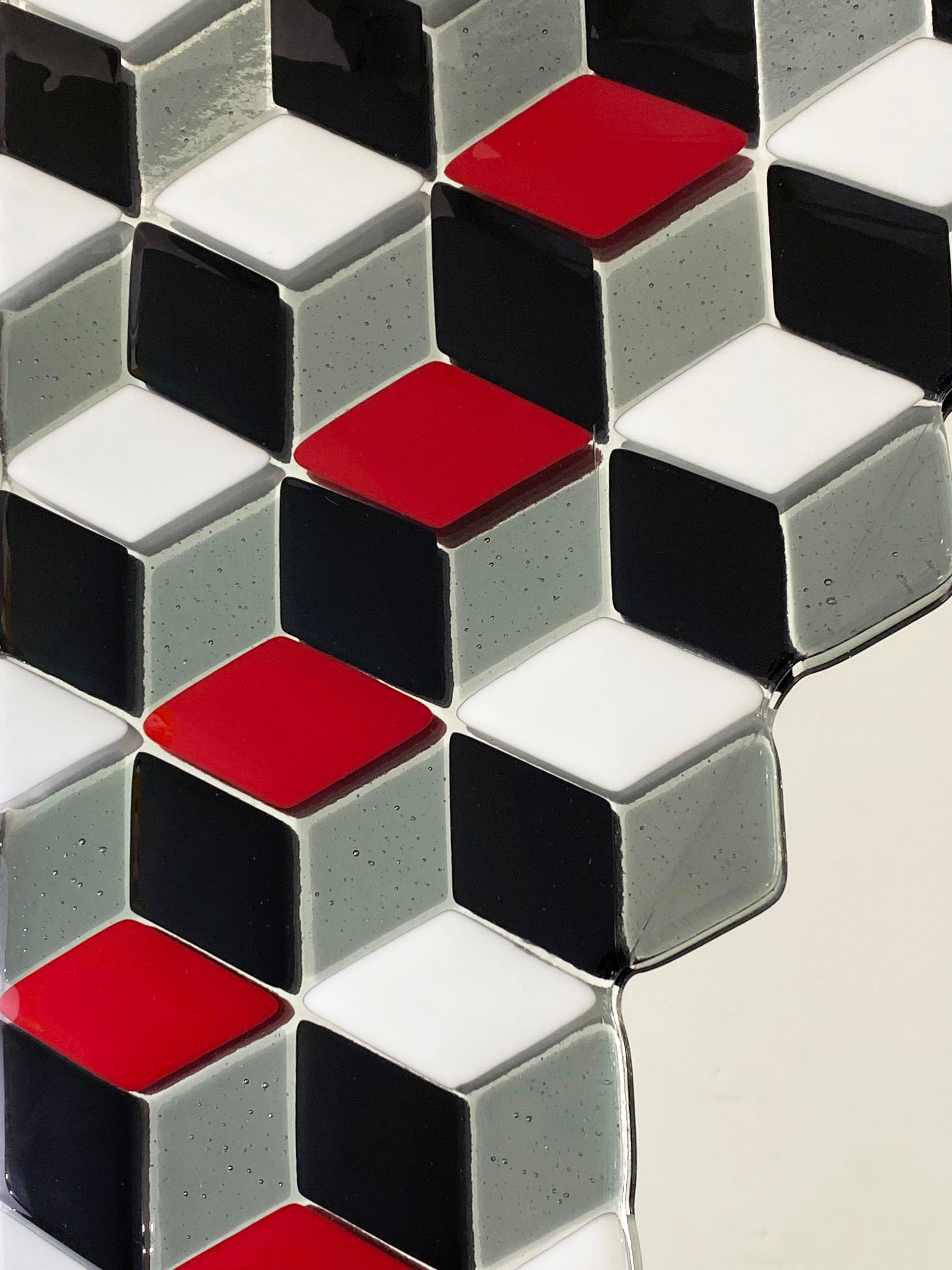 Bespoke Escher Inspired Italian Red Black White Smoked Murano Glass Satin Mirror For Sale 7